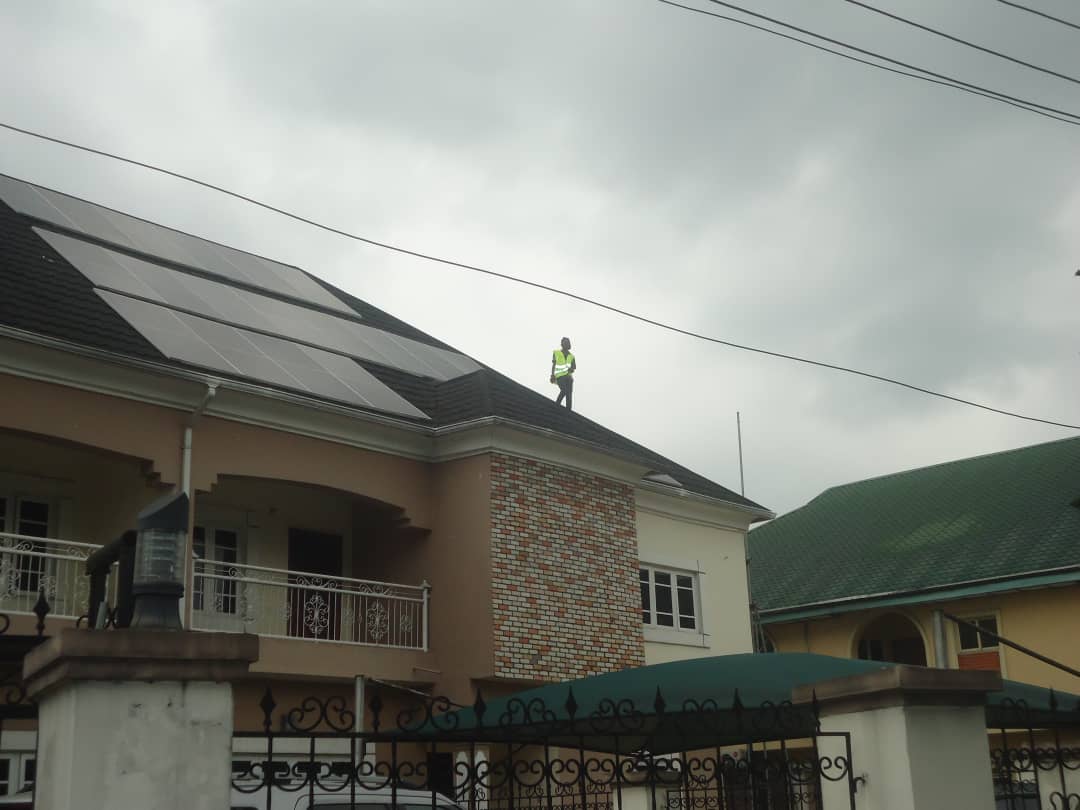 Solar panels on an industrial warehouse